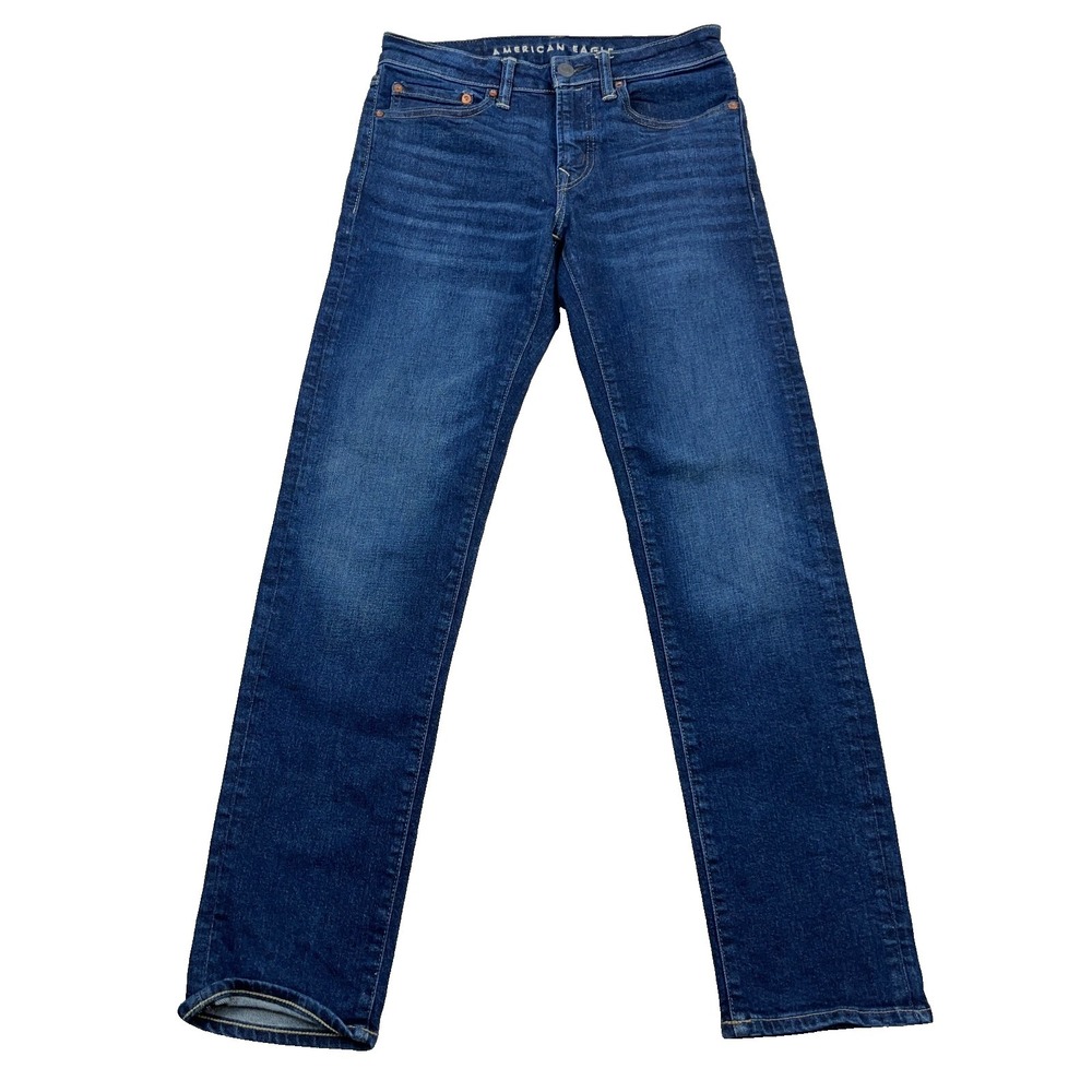 American Eagle Jeans Men 28x32 Slim Fit Straight Leg Dark Wash Whiskered Flex B7